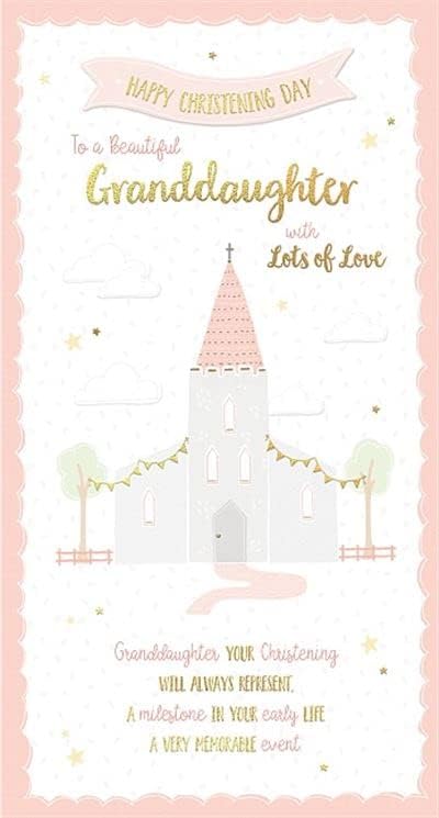 Pink Spire Church & Sentiment Verse Granddaughter Christening Congratulations Card