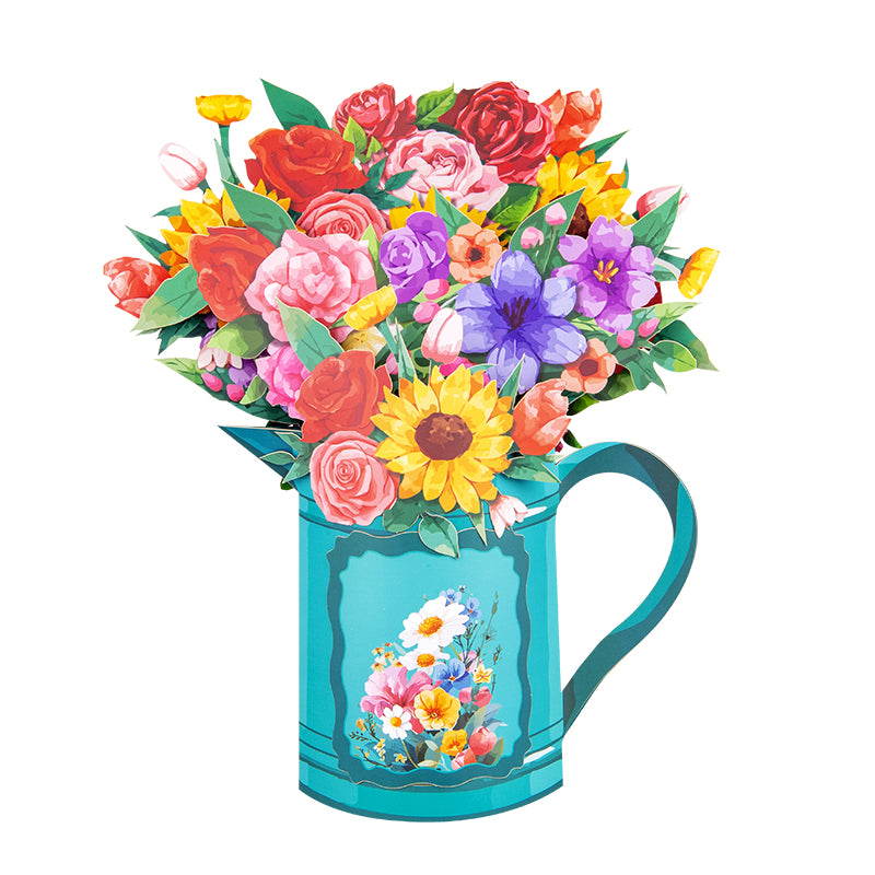 Garden Symphony Mixed Flower 3D Pop Up Pitcher Vase Greeting Card - Birthday Anniversary Mother's Valentine's Day
