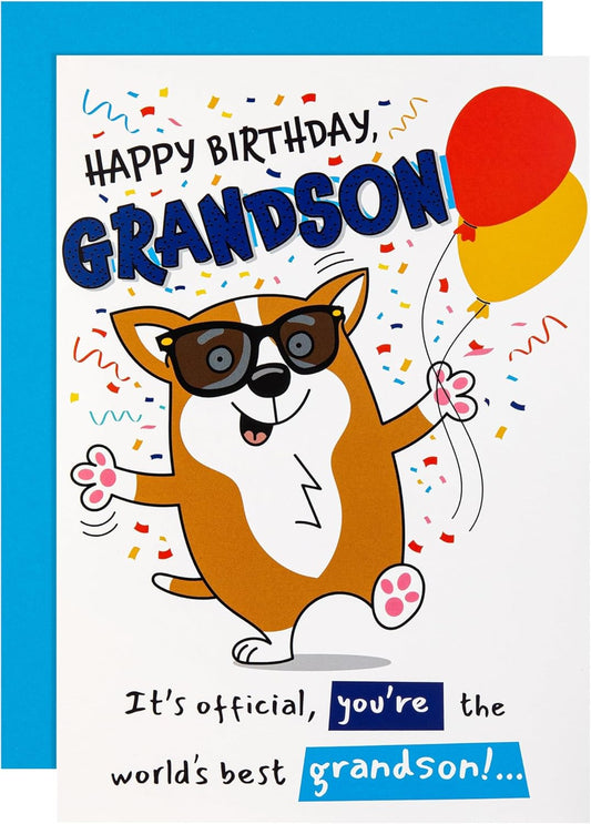 Funny Pop Up Dog & Sunglasses Design Grandson Birthday Card