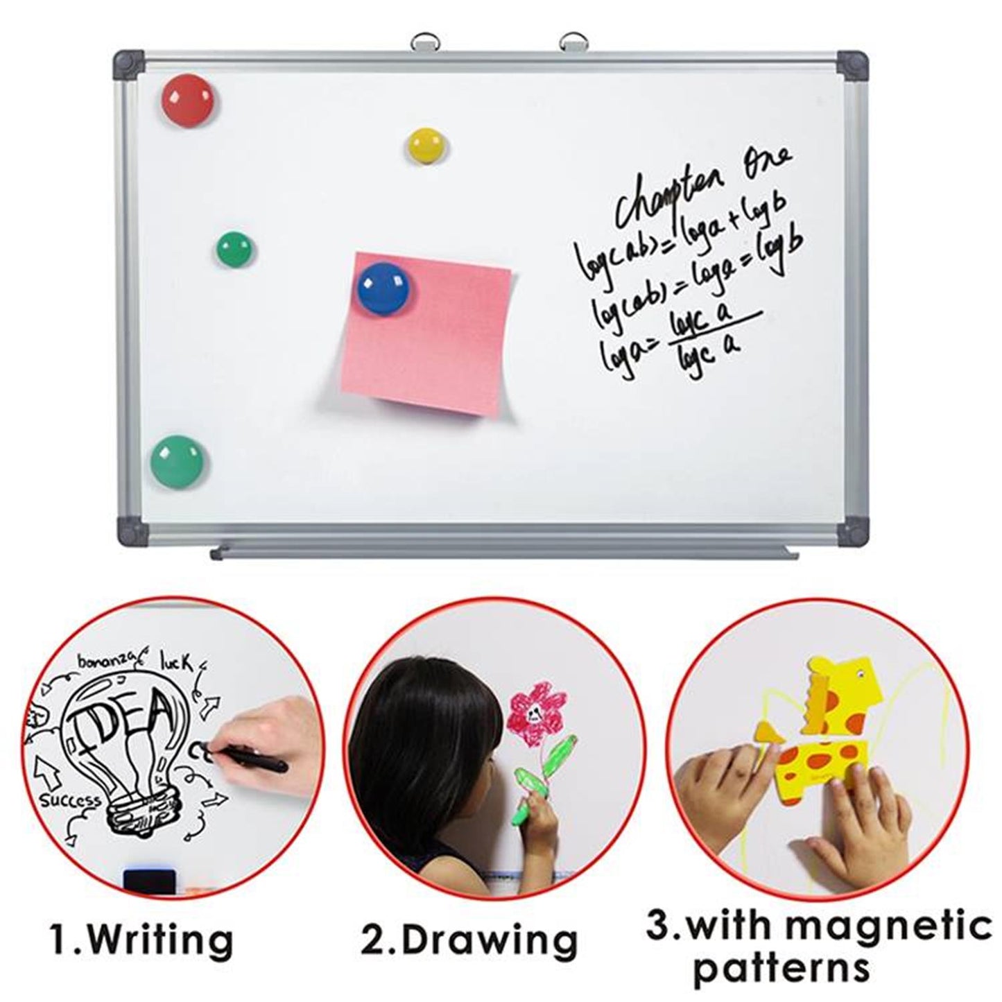 Aluminum Frame Magnetic Horizontal Vertical Whiteboard 120 x 180cm