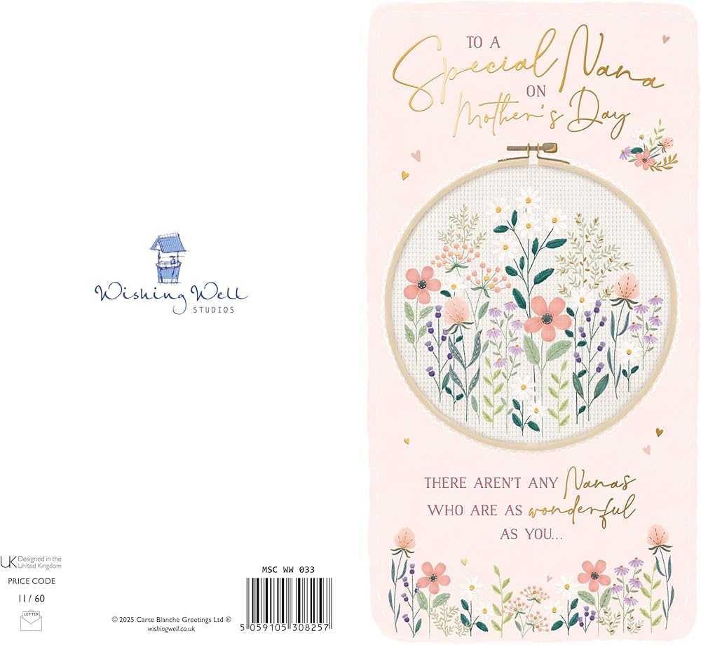 Cross Stitch Flowers Nana Mother's Day Card