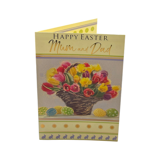 For Mum And Dad Bucket of Flowers And Eggs Design Easter Card