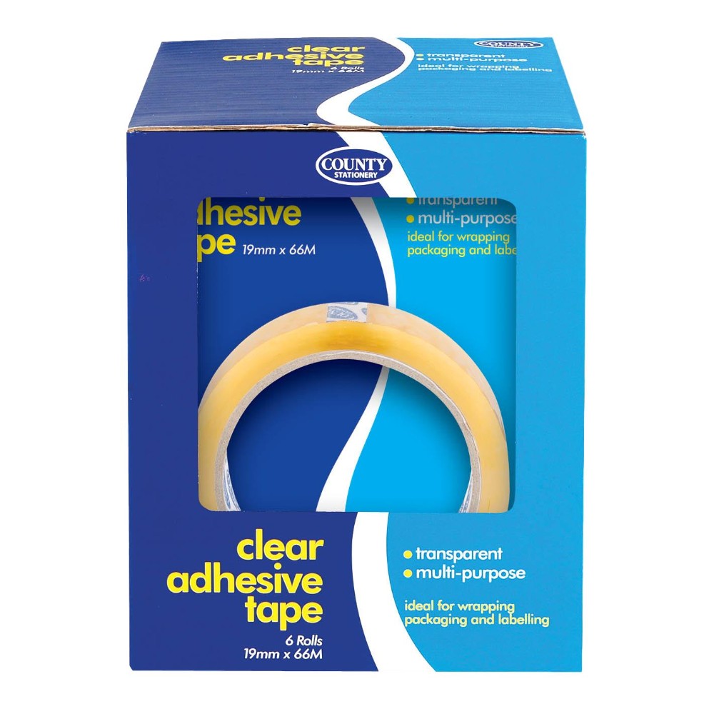 Pack of 6 Clear Adhesive Tape 19mm x 66M