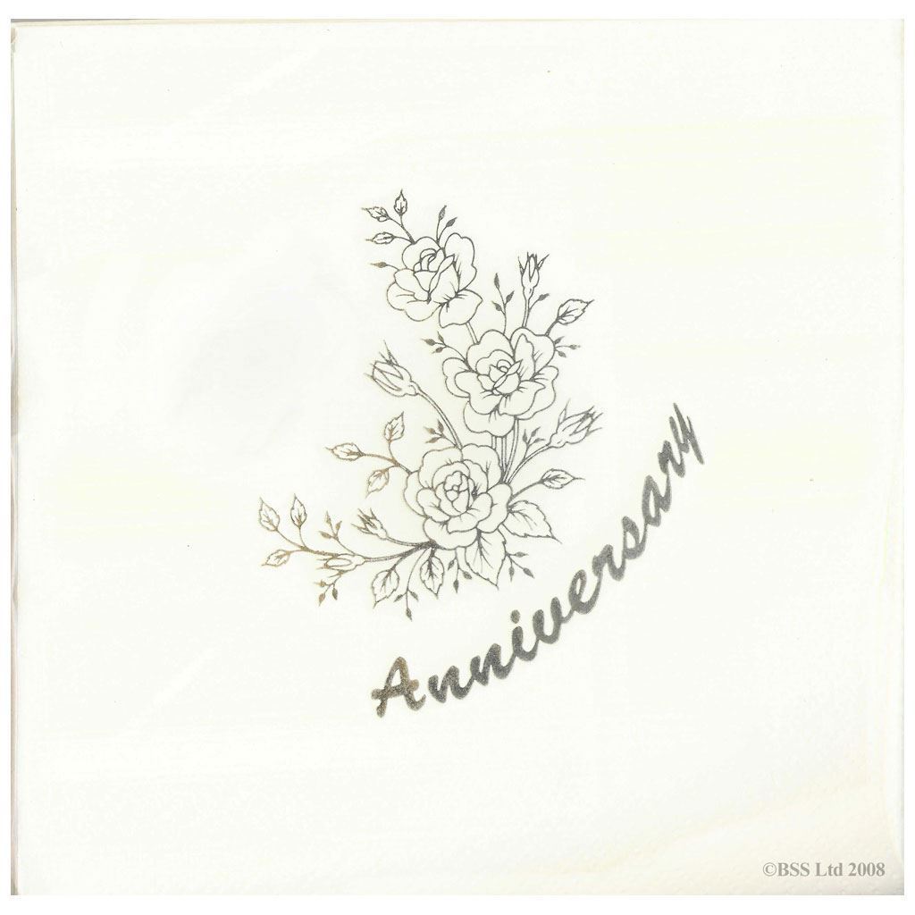 Pack of 15 Luxury Happy Wedding Anniversary Foil Finished Large Napkins (3 Ply)