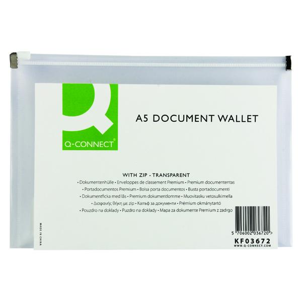 Q-Connect Document Zip Wallet A5 Transparent (Pack of 10) KF03672