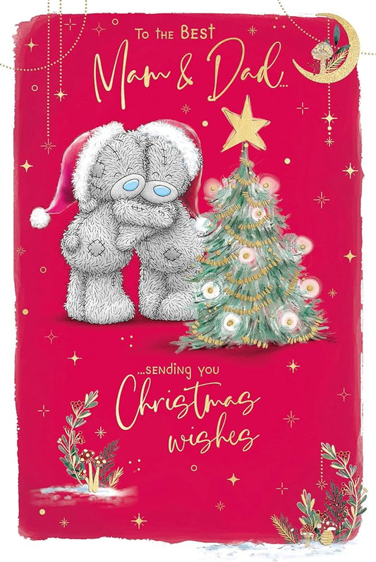 Bears Hugging By Tree Mam And Dad Christmas Card