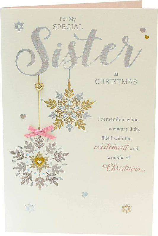 Heart Gem Attchment Sister Christmas Card