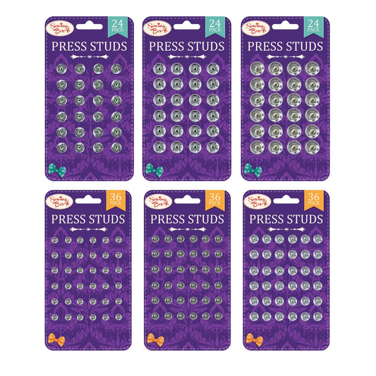 Card of 24 Nickel-plated Snap Fasteners/Press Studs Buttons (Randomly selected)