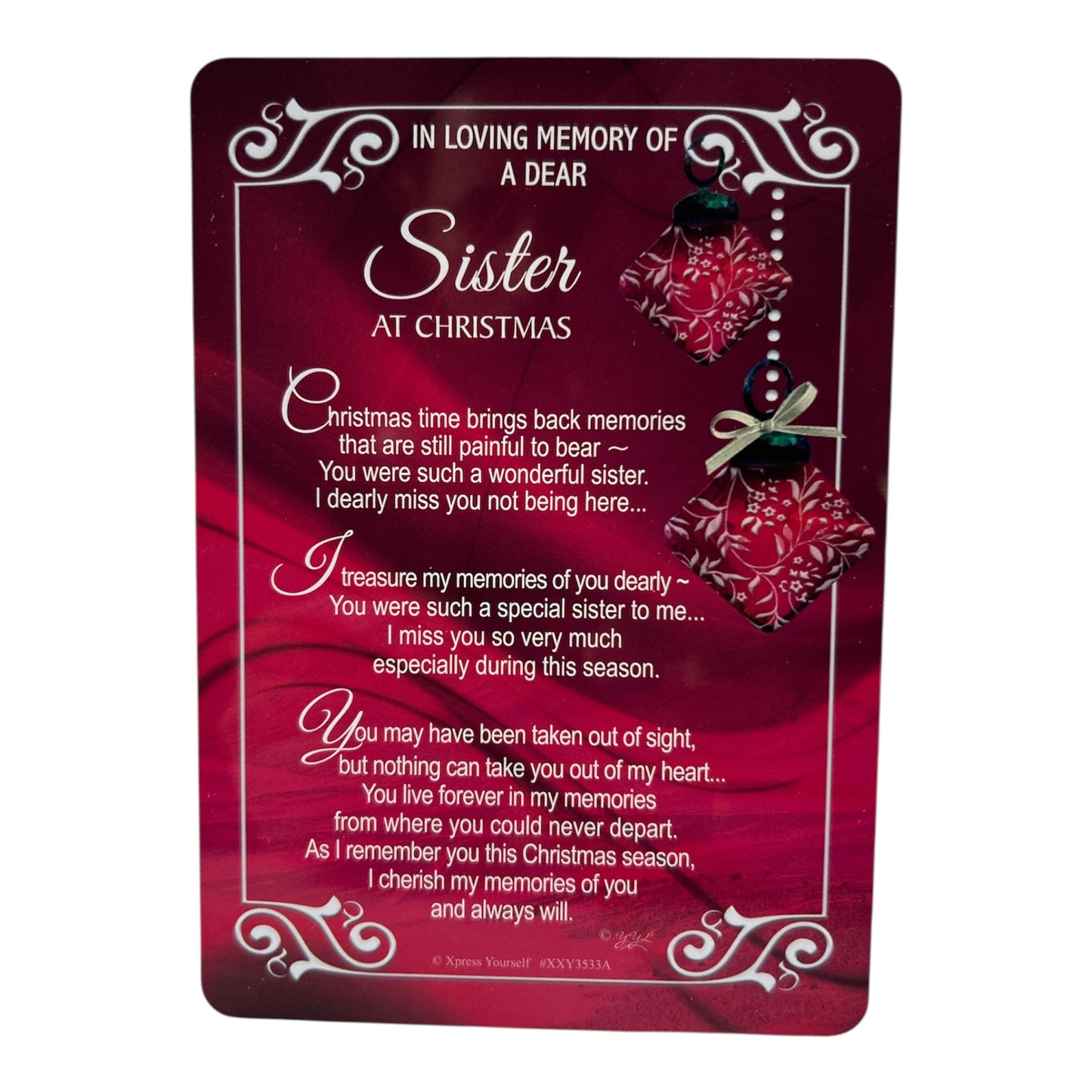 In Loving Memory of a Dear Sister Christmas Graveside Keepsake Card