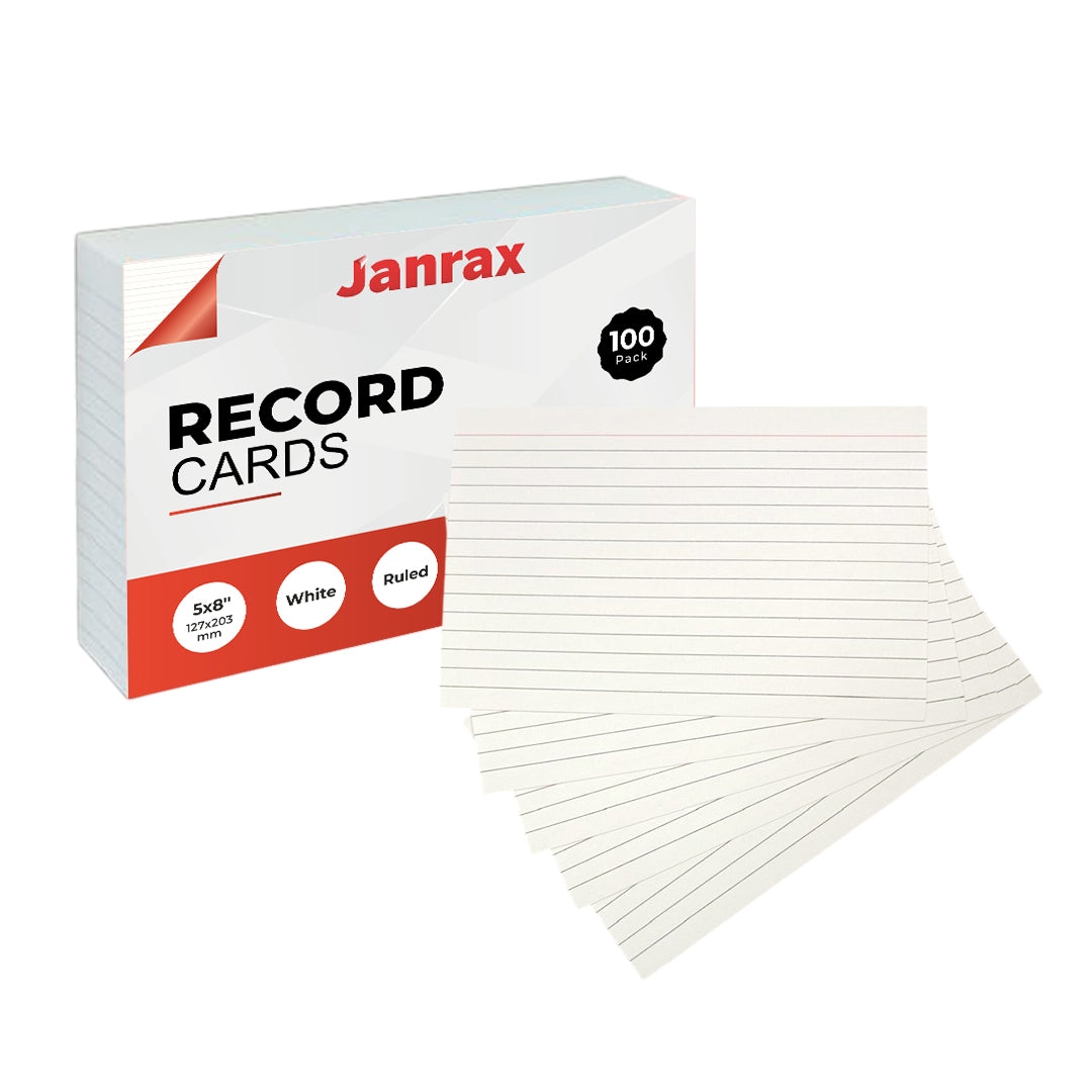 Pack of 600 White Ruled 8x5" Record Cards – Lined Study Index Cards for Notes, Revision