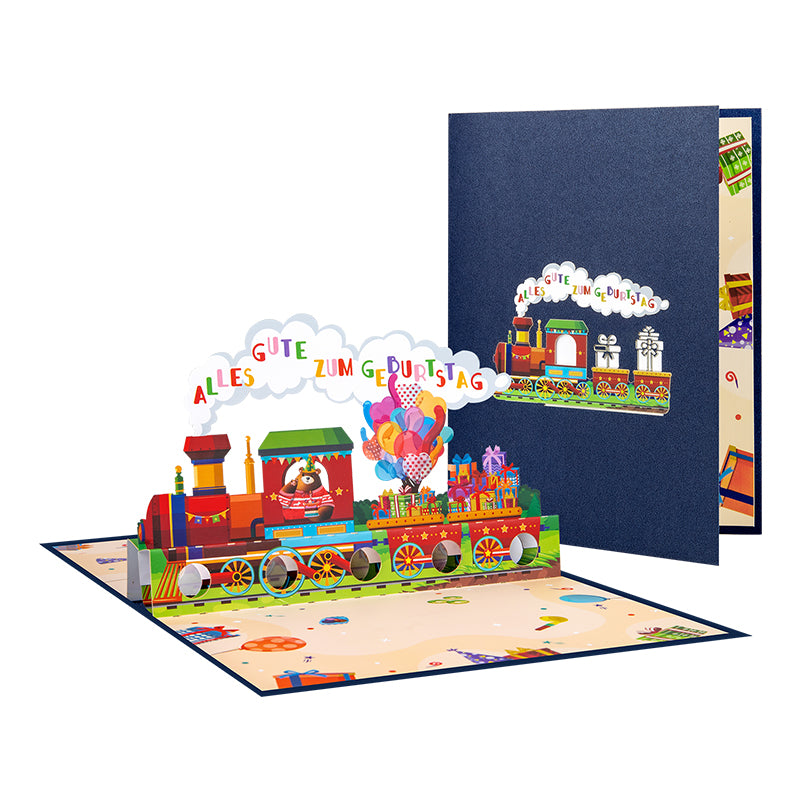 Birthday Train Adventure German Pop Up Greeting Card with Gift Pockets