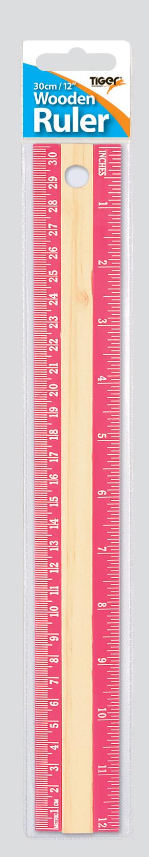 30cm Assorted Colours Wooden Ruler 