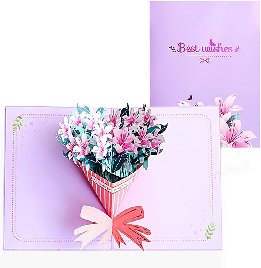 Elegant Lily Bouquet 3D Pop Up Greeting Card - Wedding Birthday Mother's Day Anniversary