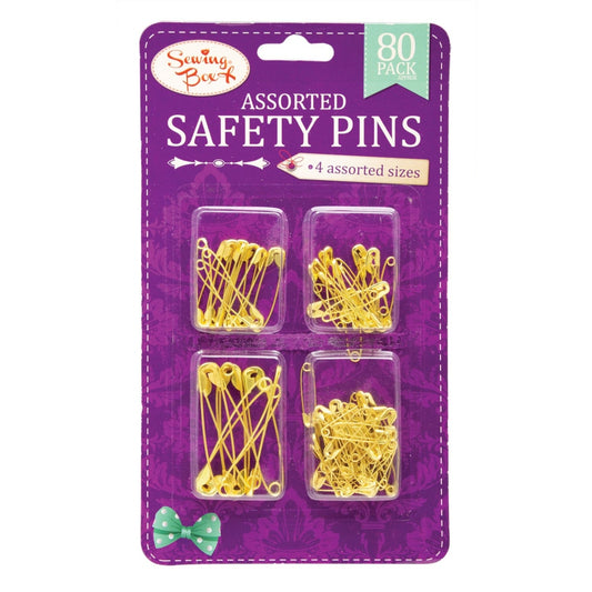 Pack of 80 Assorted Size Gold Safety Pins