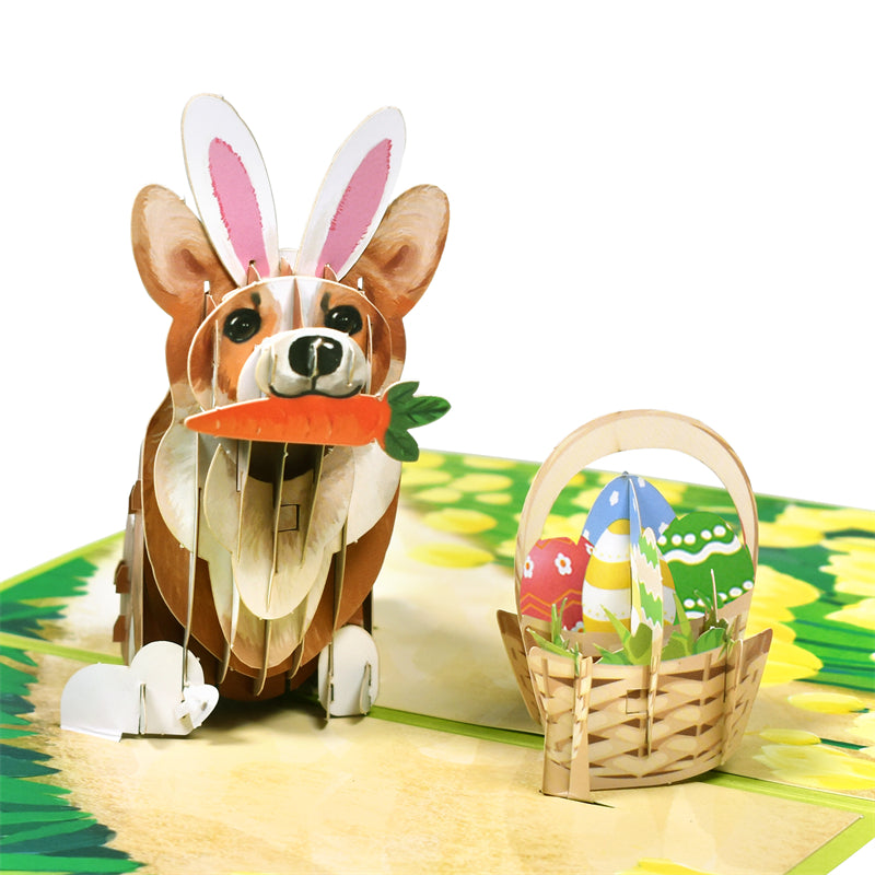 Corgi Easter Bunny Ears 3D Pop Up Greeting Card