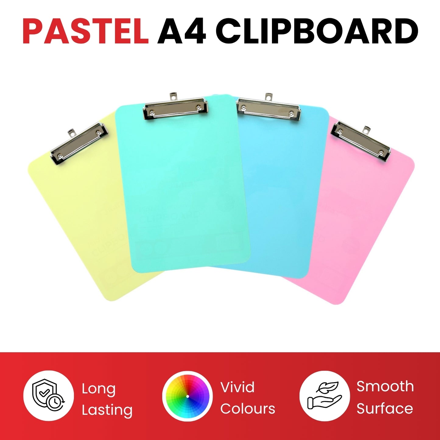 A4 Pastel Blue Plastic Clipboard with Metal Clip and Round Corner