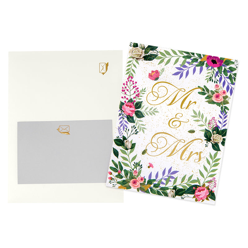 Mr & Mrs with Floral Accents Romantic Pop Up Wedding Congratulations Card