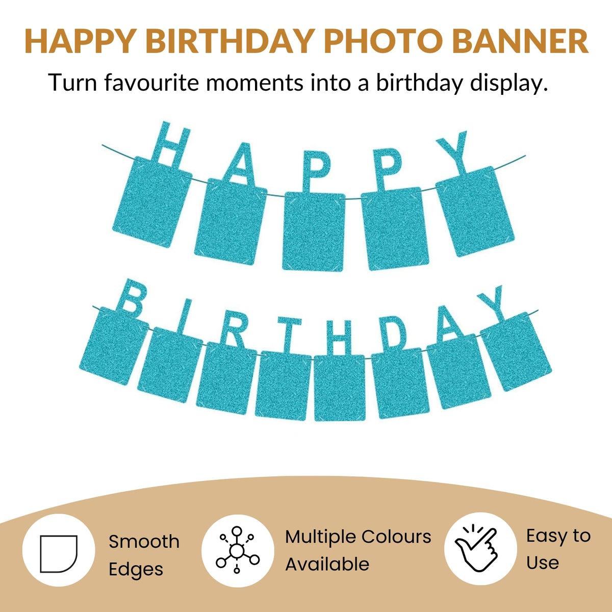 12 x Glitter Purple Photo Insert HAPPY BIRTHDAY Banner with Ribbon