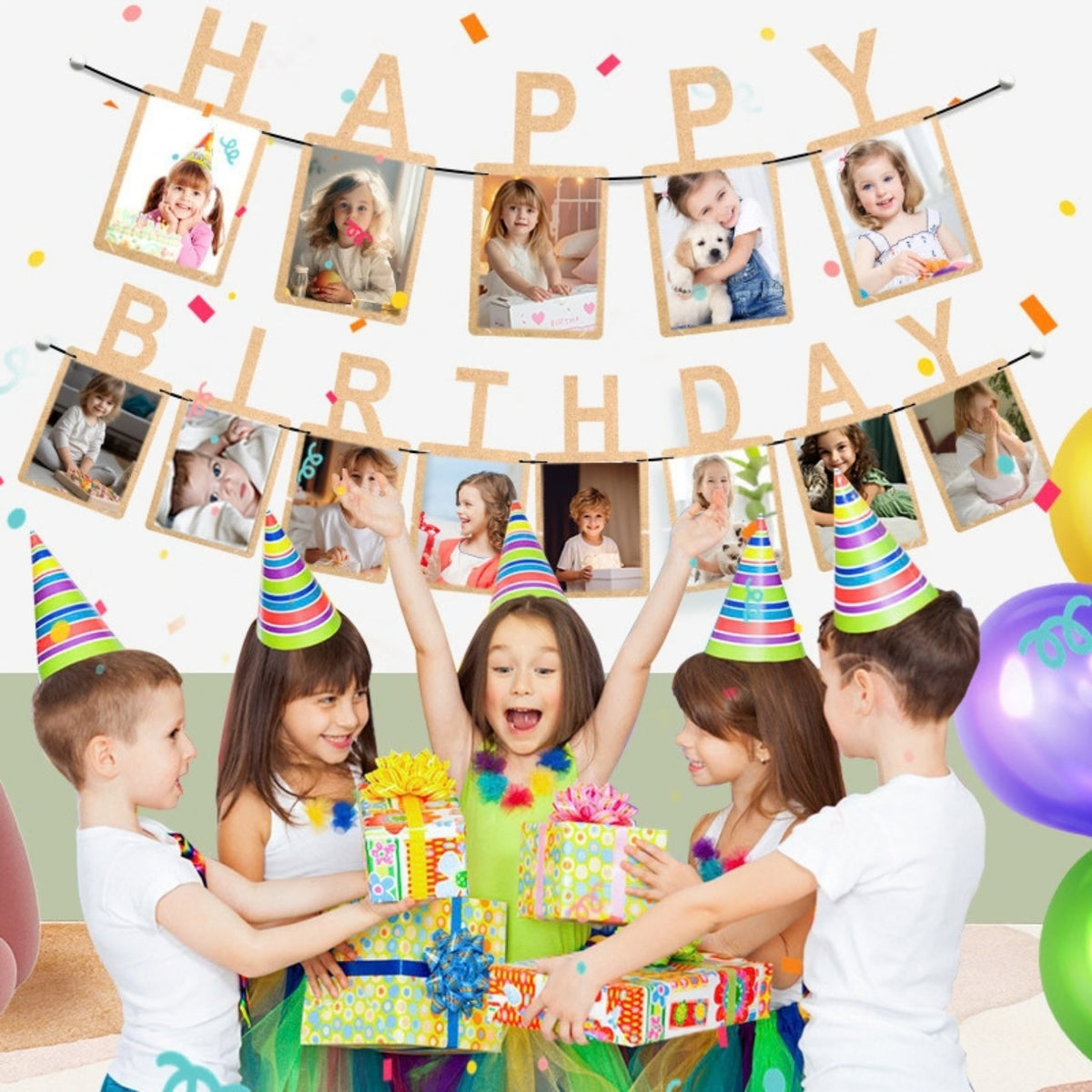 6 x Pink Photo Insert HAPPY BIRTHDAY Banner with Ribbon