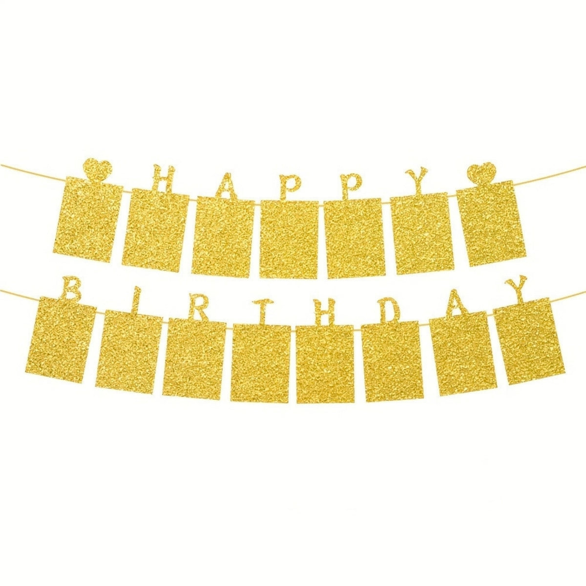 12 x Glitter Gold Photo Insert HAPPY BIRTHDAY with Hearts Banner with Ribbon