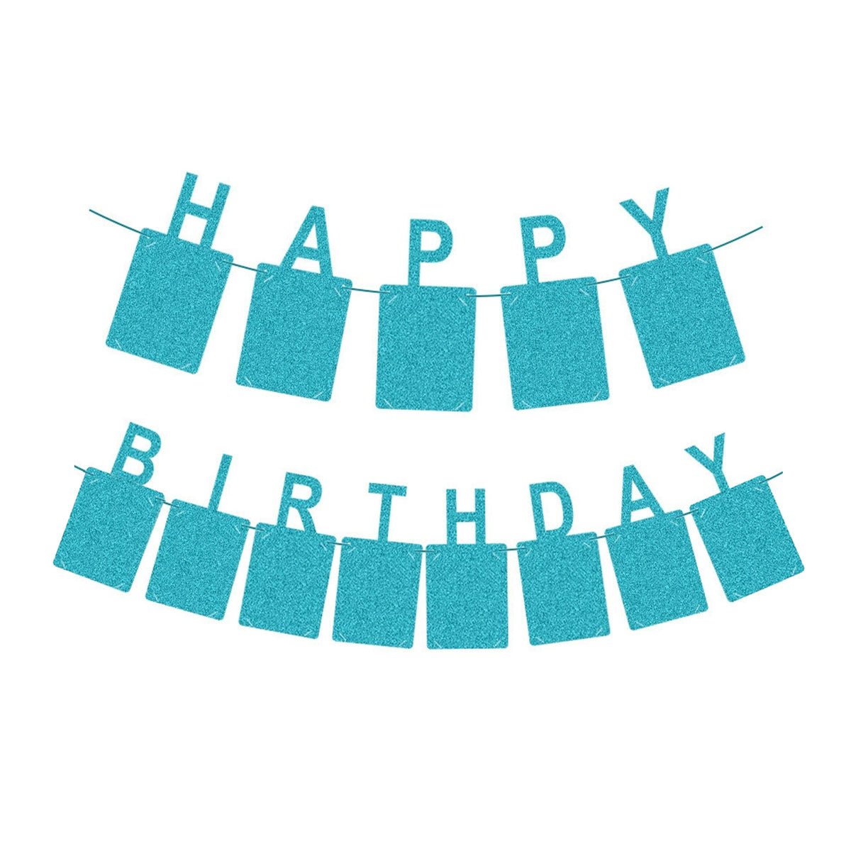 12 x Glitter Blue Photo Insert HAPPY BIRTHDAY Banner with Ribbon
