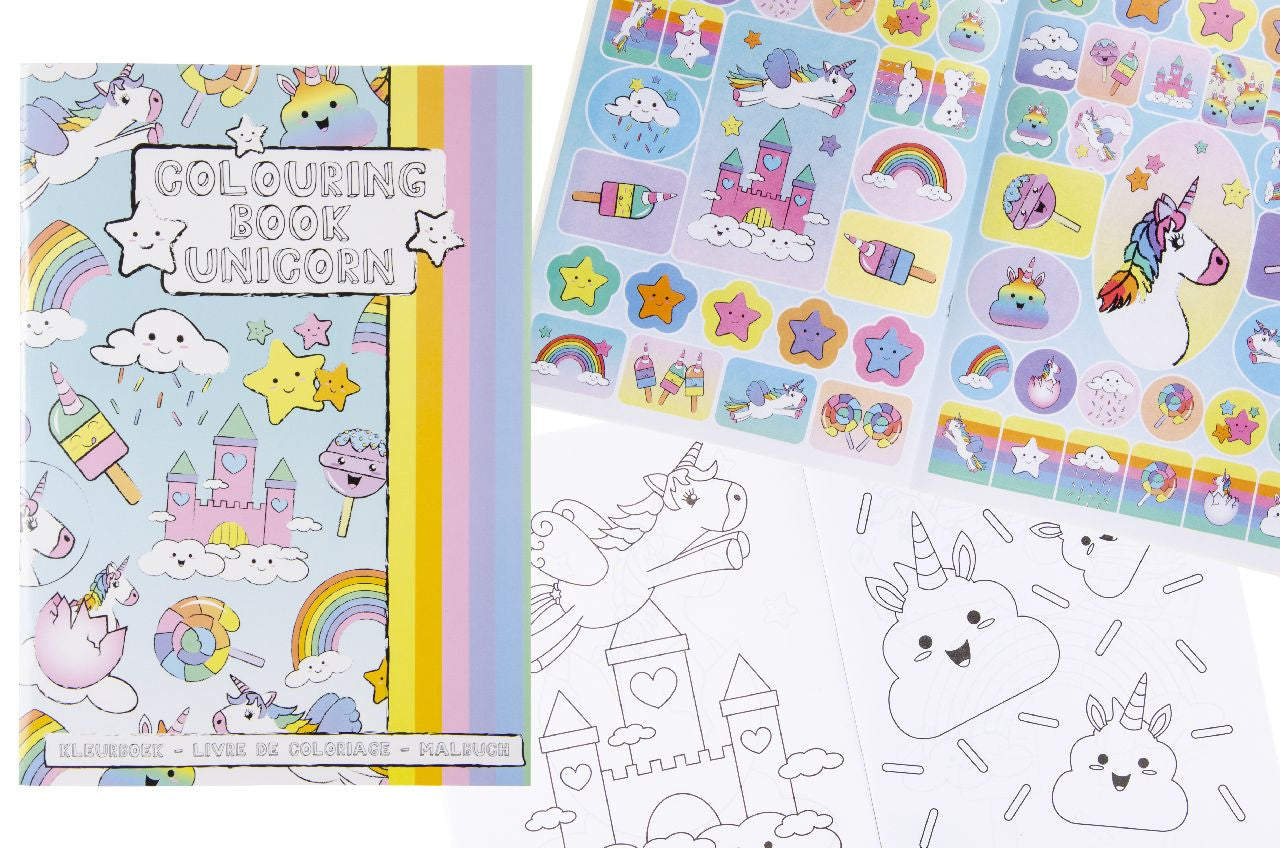 A4 Unicorn Coloring Book with Stickers Sheet