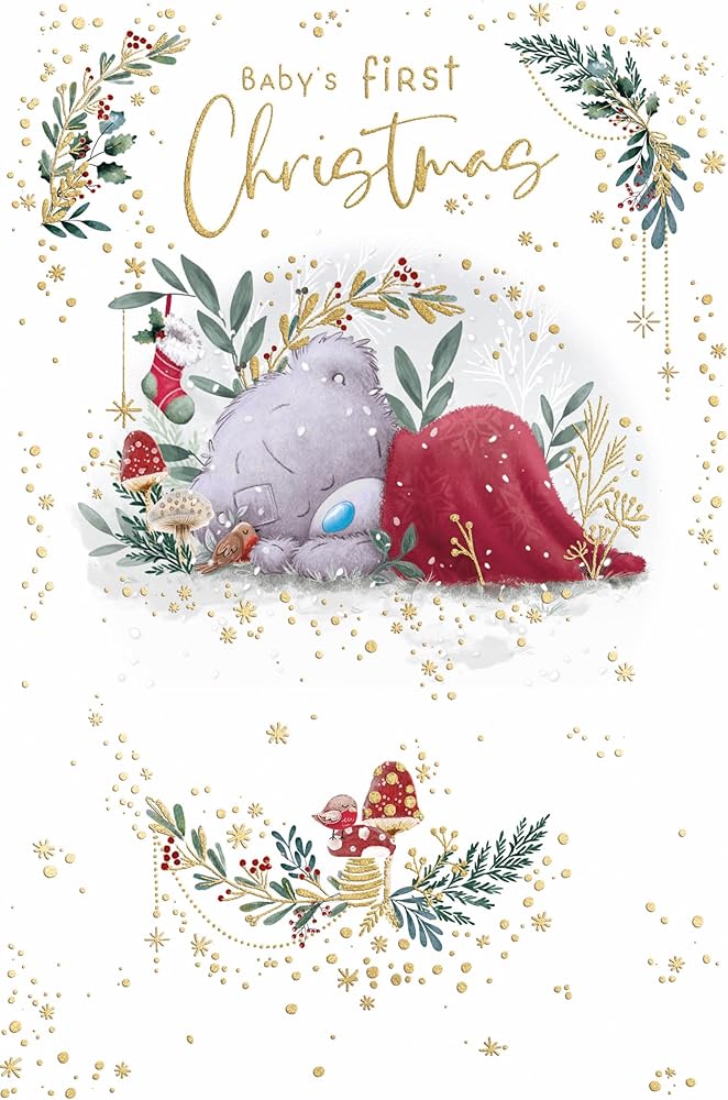 Bear Under Blanket Baby's First Christmas Card