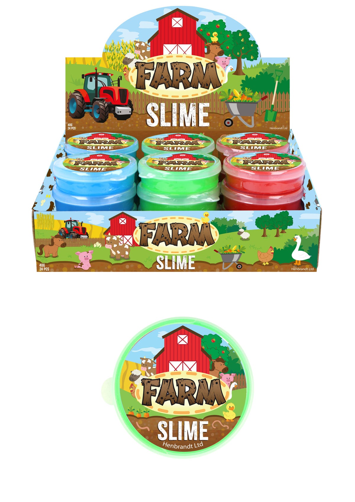 Pack of 12 Farm Animal Slime Tubs - Pocket Money Toys Party Bag Filler