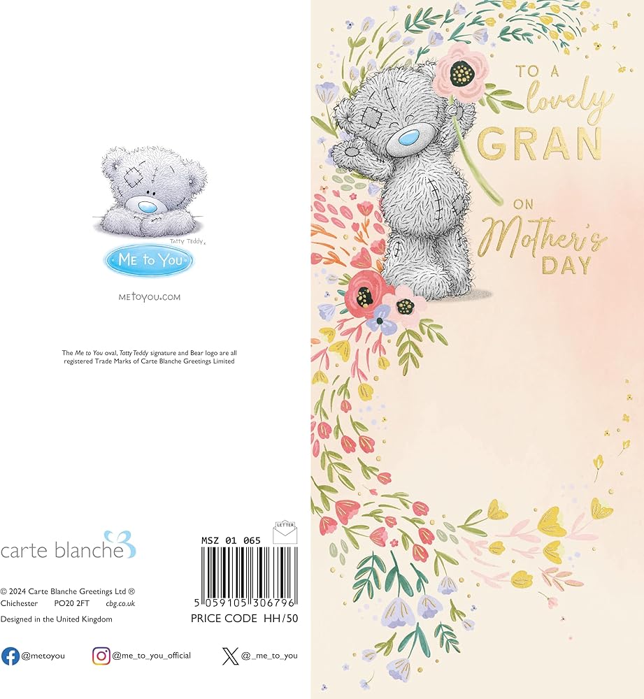Bear Holding Up Flower Lovely Gran Mother's Day Card