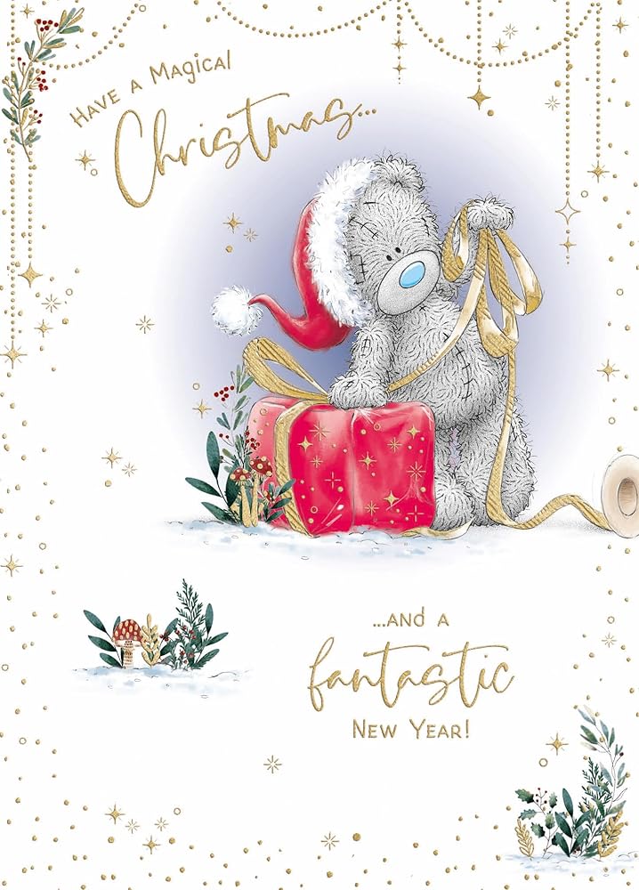 Bear Wrapping Present Christmas Card