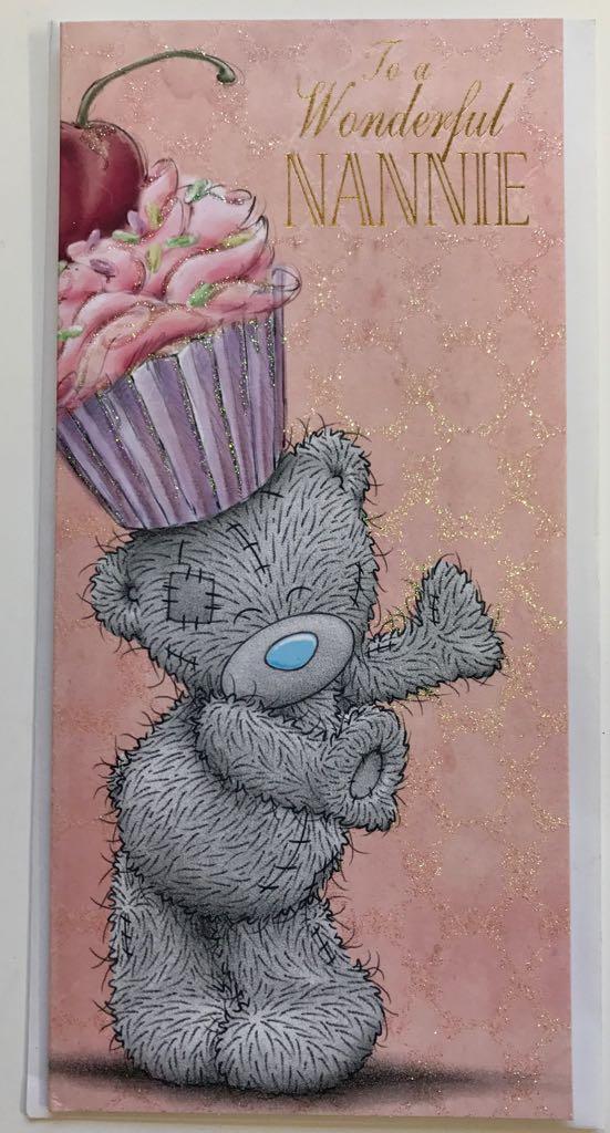 Wonderful Nannie To You Bear Cupcake On Head Design Mother's Day Card