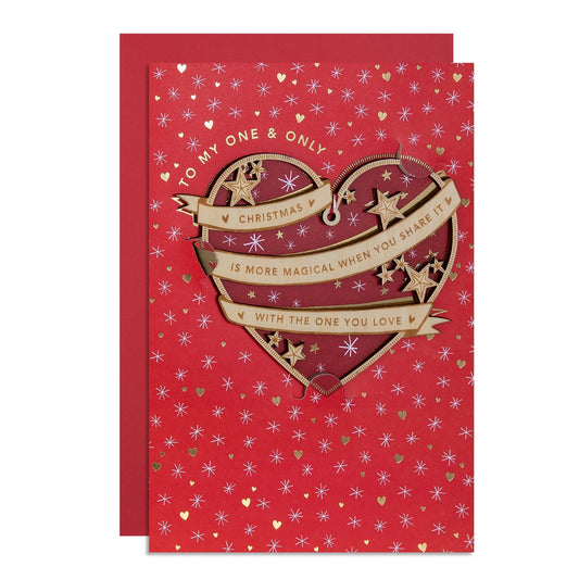 Wooden Heart Decoration Design One I Love Christmas Card