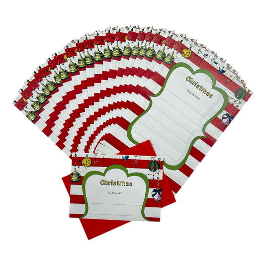 Pack of 20 Christmas Baubles Thank You Sheets With Envelopes