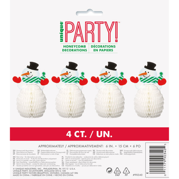 Pack of 4 Snowman Honeycomb Christmas Decorations