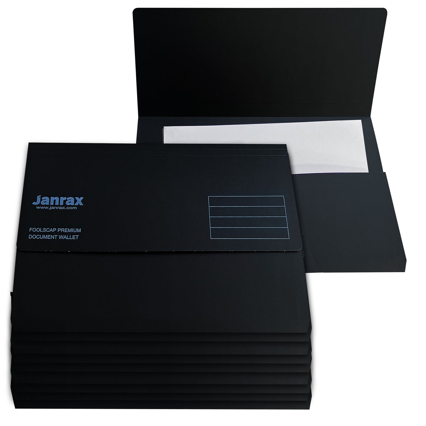 Pack of 100 Black Card Premium Foolscap Document Wallets