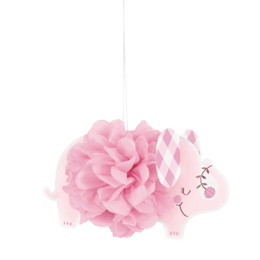 Pack of 3 Pink Floral Elephant 9" Hanging Tissue Pom Pom Decorations
