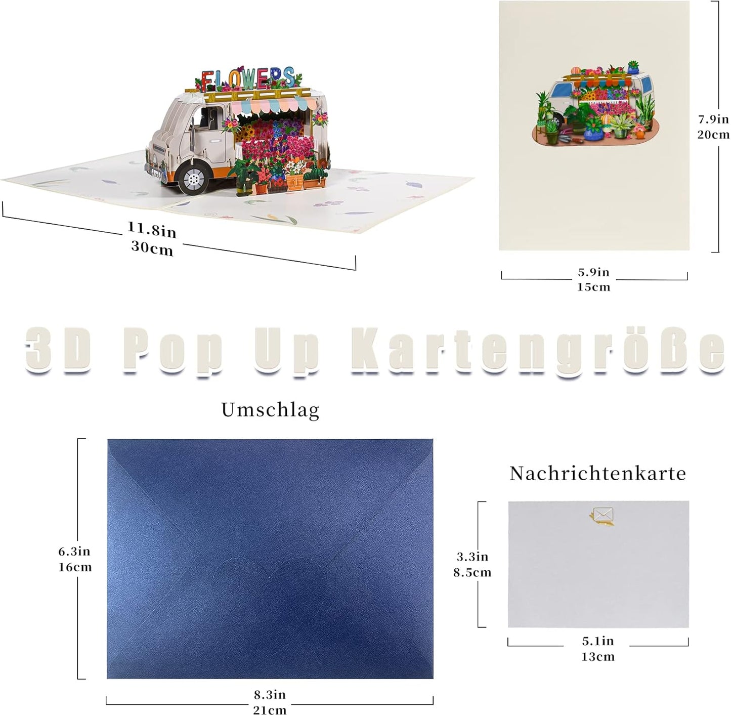 Truck Overflowing With Colorful Flowers 3D Pop Up Greeting Card