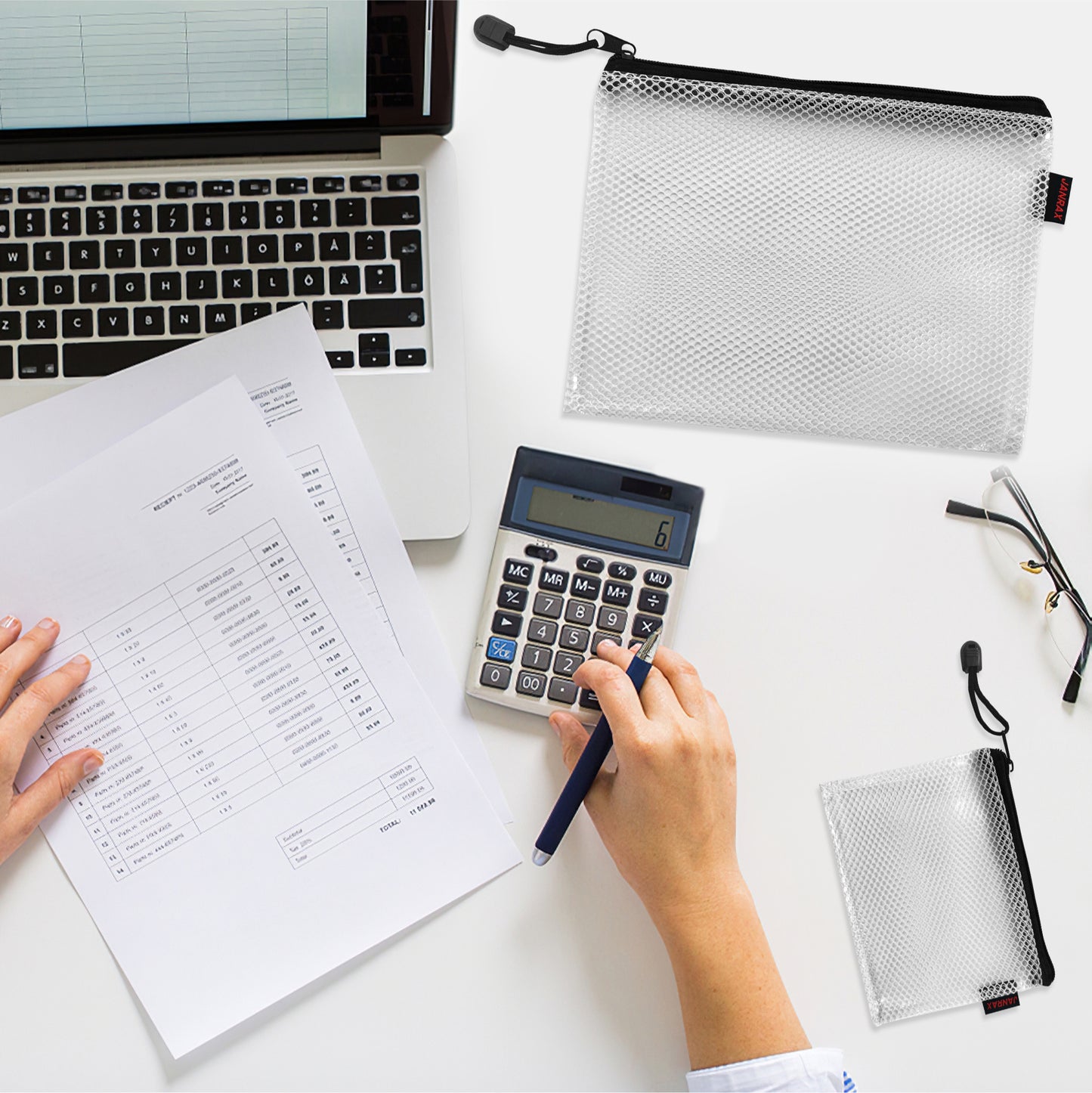 Pack of 48 Premium A5 Black Zip Mesh Bags by Janrax