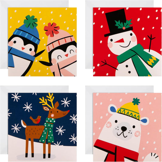 Festive Characters Pack of 20, 4 Designs Multipack Kids Charity Christmas Cards