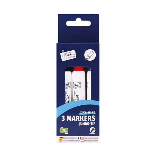 Just Stationery Chunky Dry Wipe Board Markers (Pack of 3)