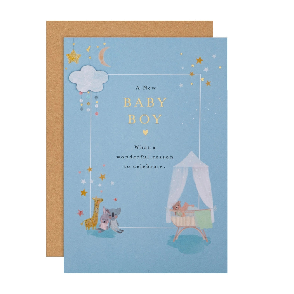 Crib & Toy Animals Design New Baby Boy Congratulations Card