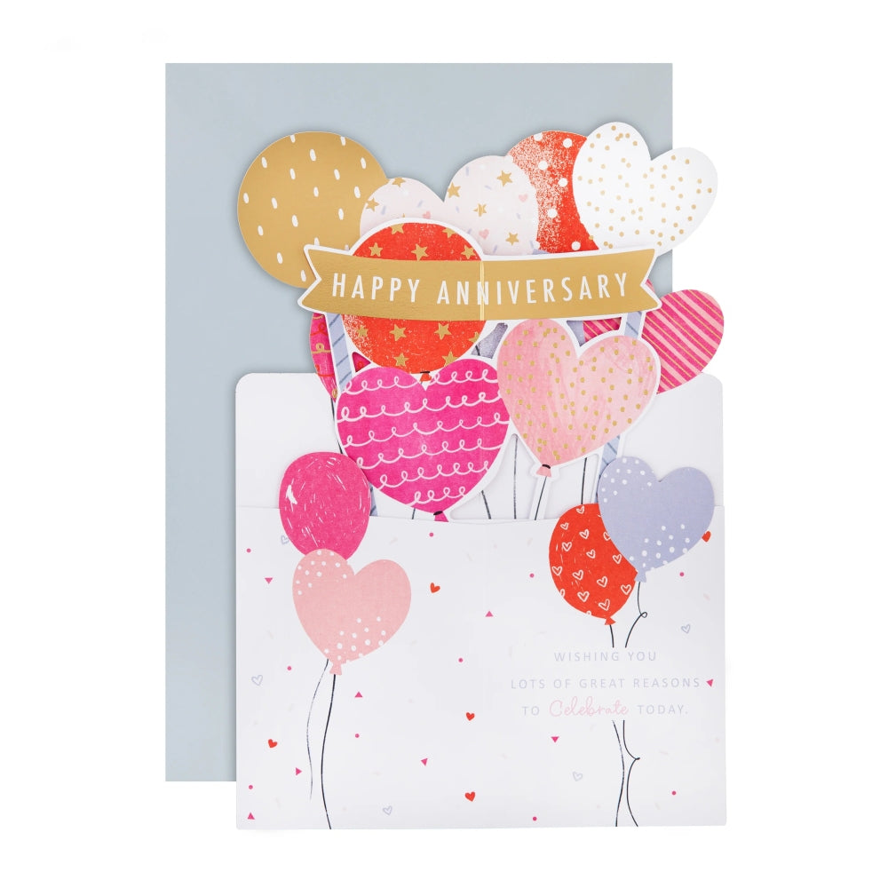 3D Pop-Up Heart Balloons Design Anniversary Card