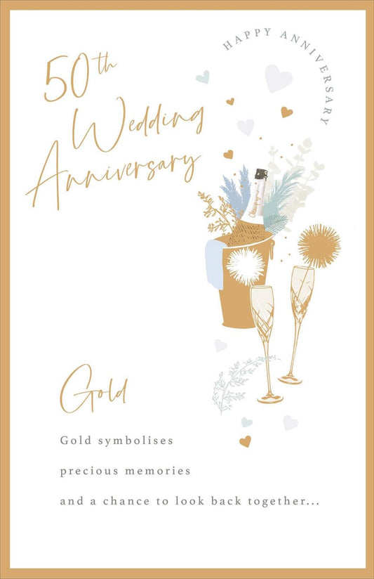Champagne Bottle with Flutes Design 50th Anniversary Card