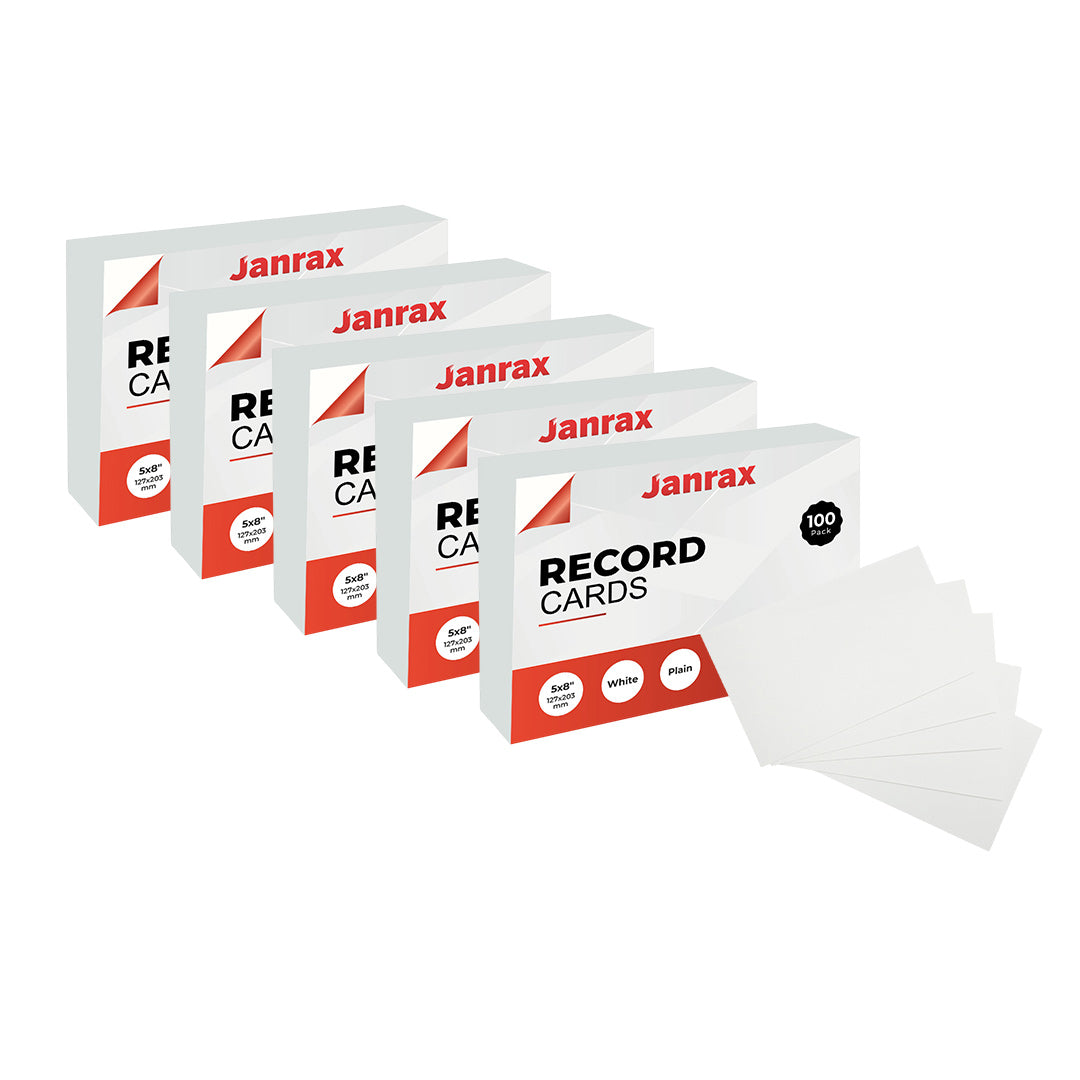 Pack of 600 White Plain 8x5" Record Cards – Blank Study Index Cards for Notes, Revision
