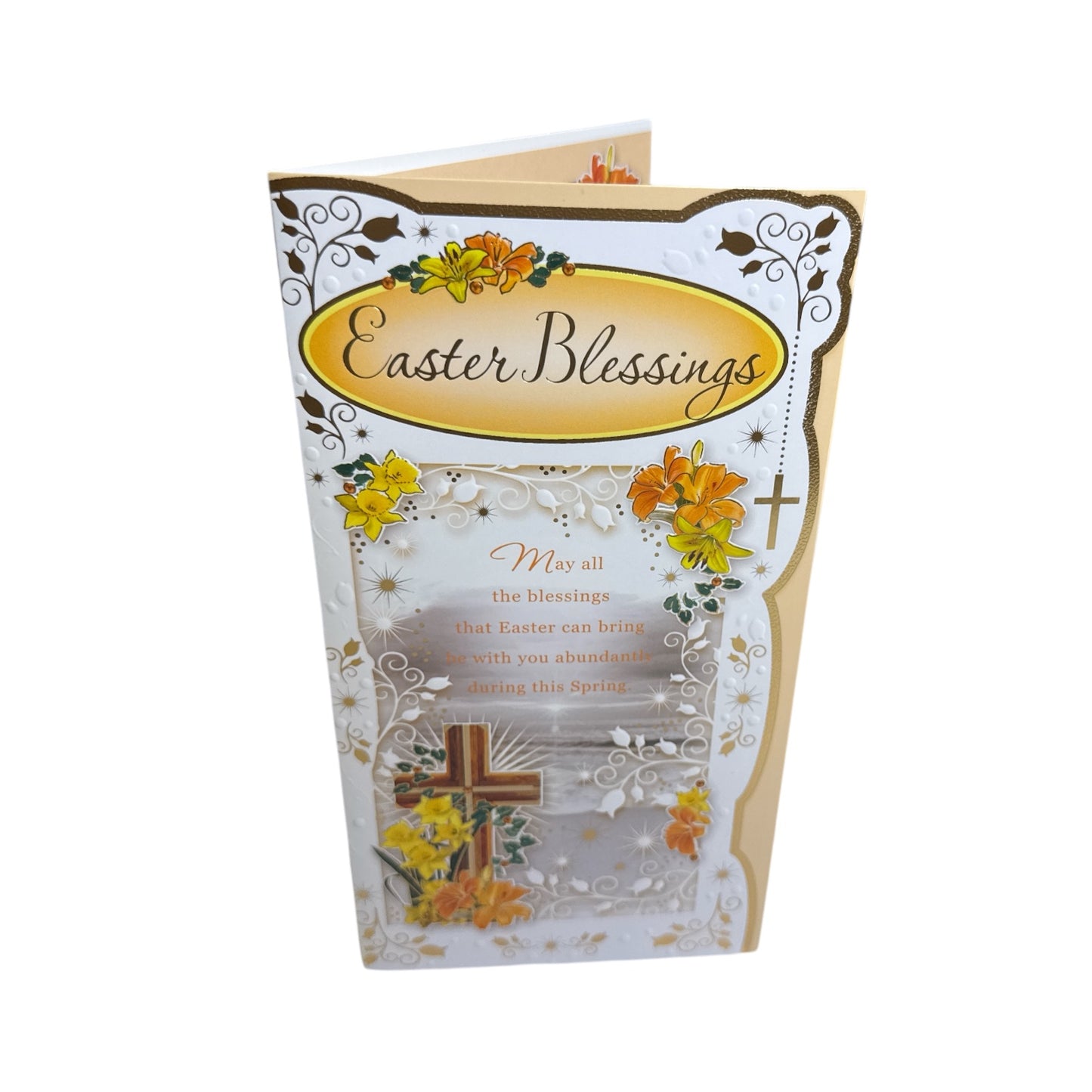 Floral Cross Religious Blessings Easter Card