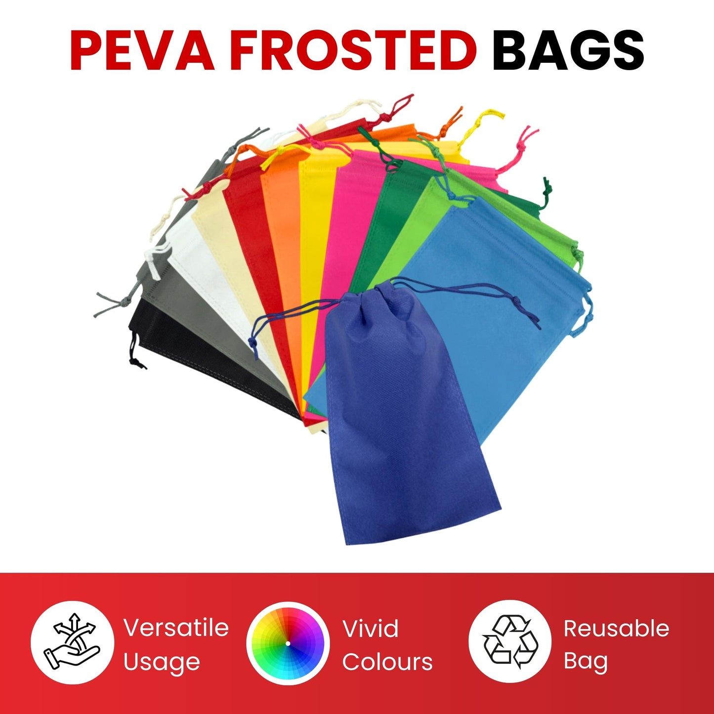 Pack of 25 Red Coloured 21x29cm PEVA Frosted Drawstring Bags