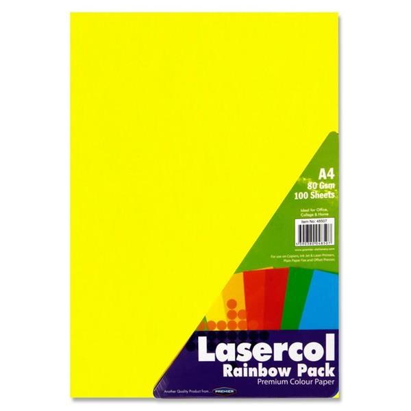 Pack of 100 Sheets A4 80gsm Rainbow Assorted Colour Paper by Lasercol