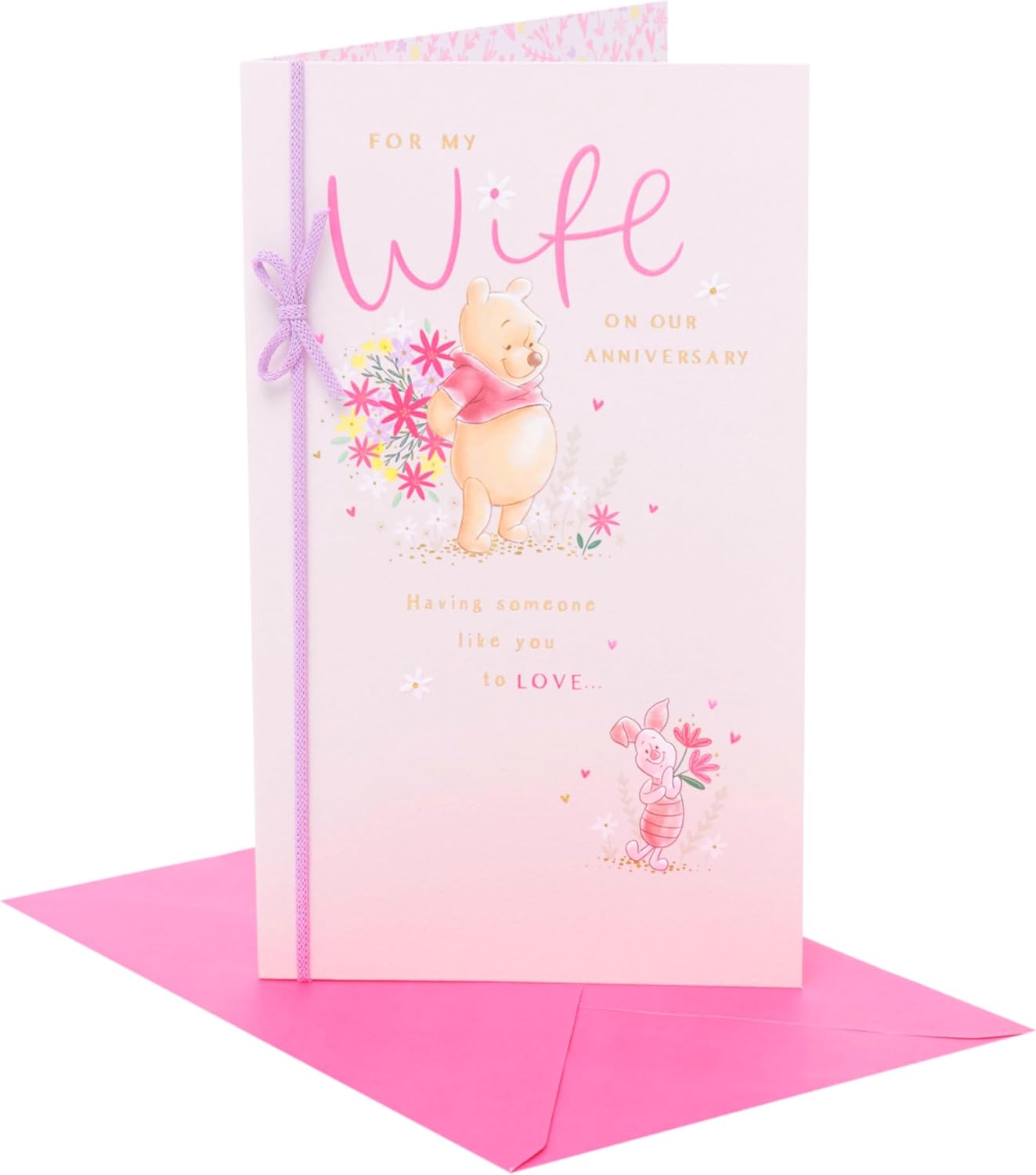 Disney Winnie the Pooh Soft Pink Design Wife Wedding Anniversary Card