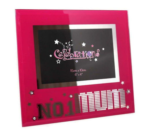 No.1 Mum Pink Glass Photo Picture Frame Birthday Mother's Day Christmas 4" x 6"