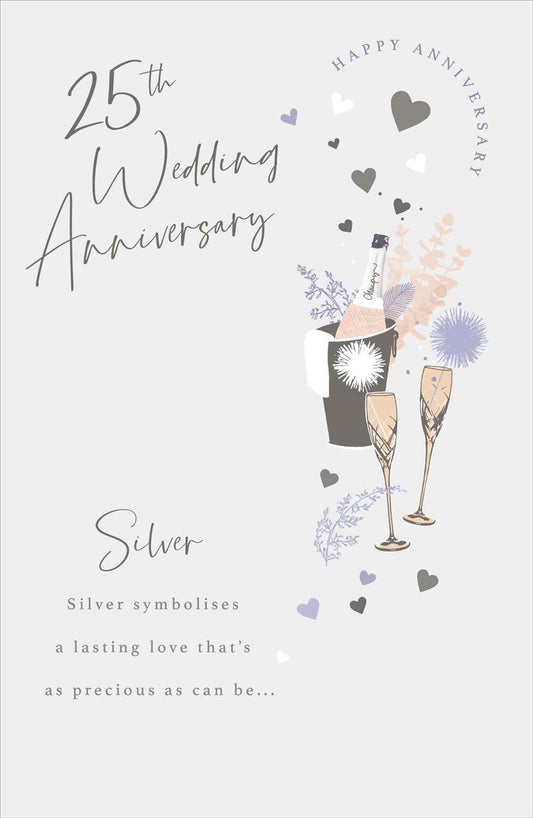 Champagne Bottle with Flutes Design 25th Silver Anniversary Card